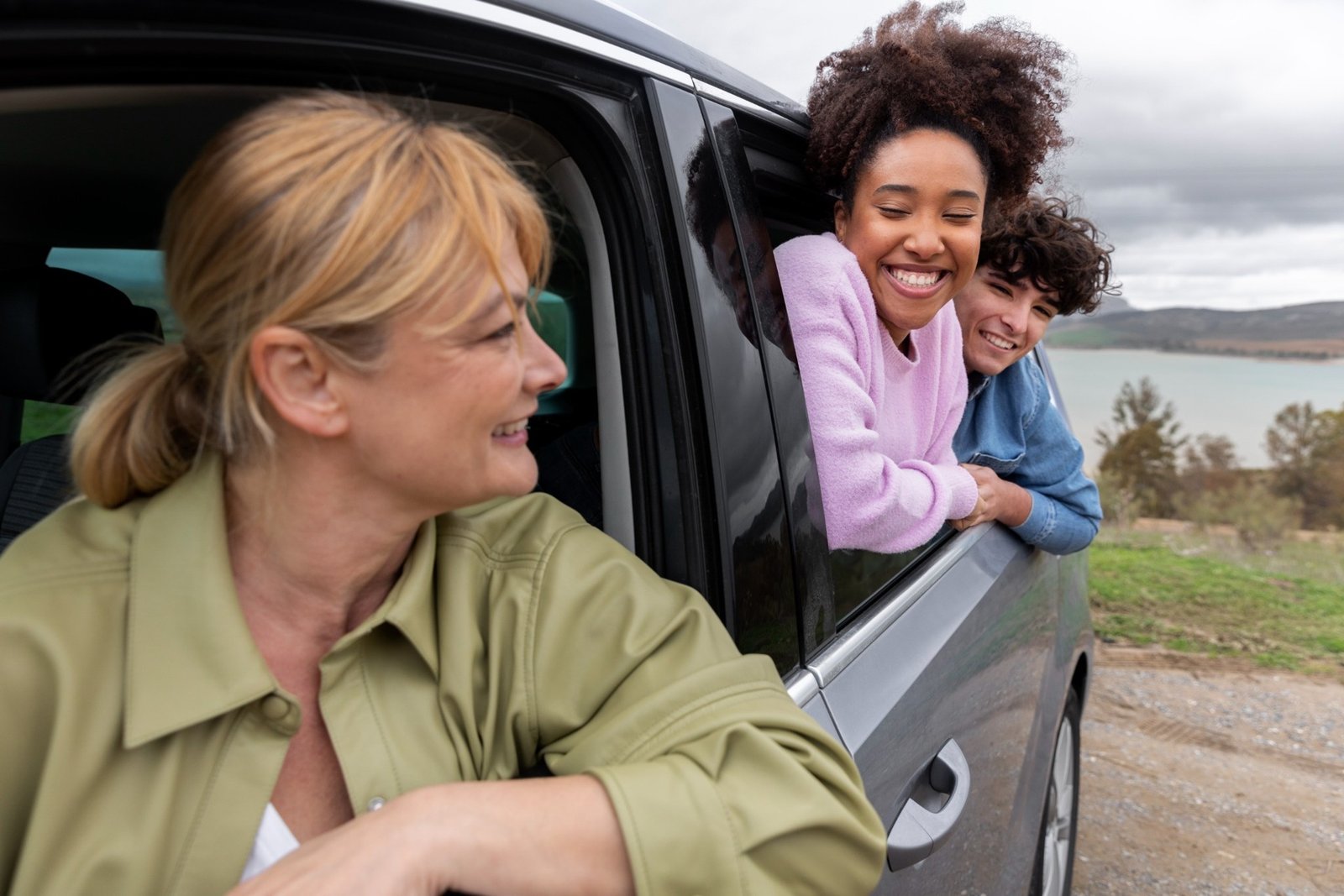 A family enjoying a scenic road trip